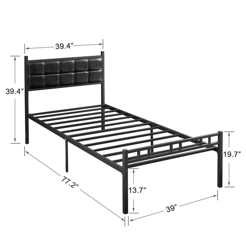 Javlergo Metal Bed Frame with PU Upholstered Headboard, No Box Spring Needed
