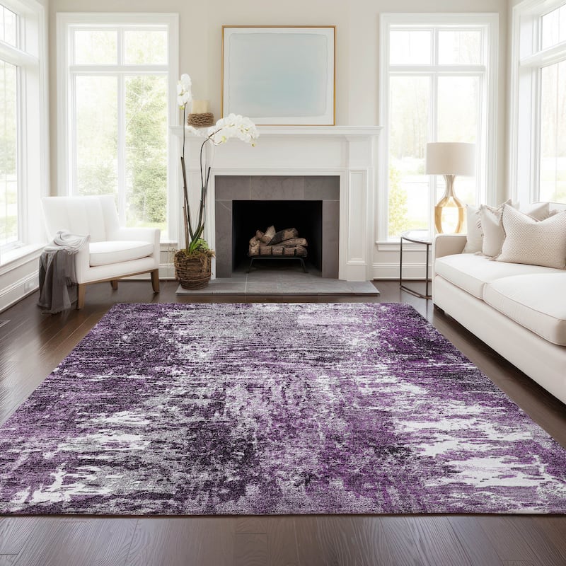 Machine Washable Indoor/ Outdoor Chantille Abstract Contemporry Rug - Eggplant - 10' x 14'