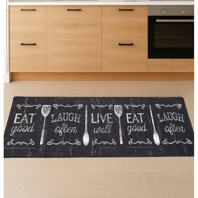 Black Washable Kitchen Runner Mat With Non-Slip Backing - 20"x55" - 20" x 55" - 20" x 55" - Black
