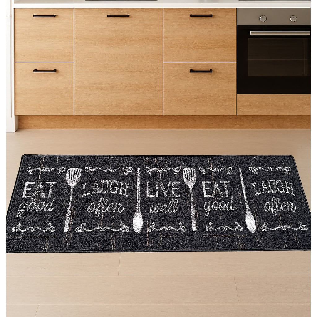 Black Washable Kitchen Runner Mat With Non-Slip Backing - 20"x55" - 20" x 55"