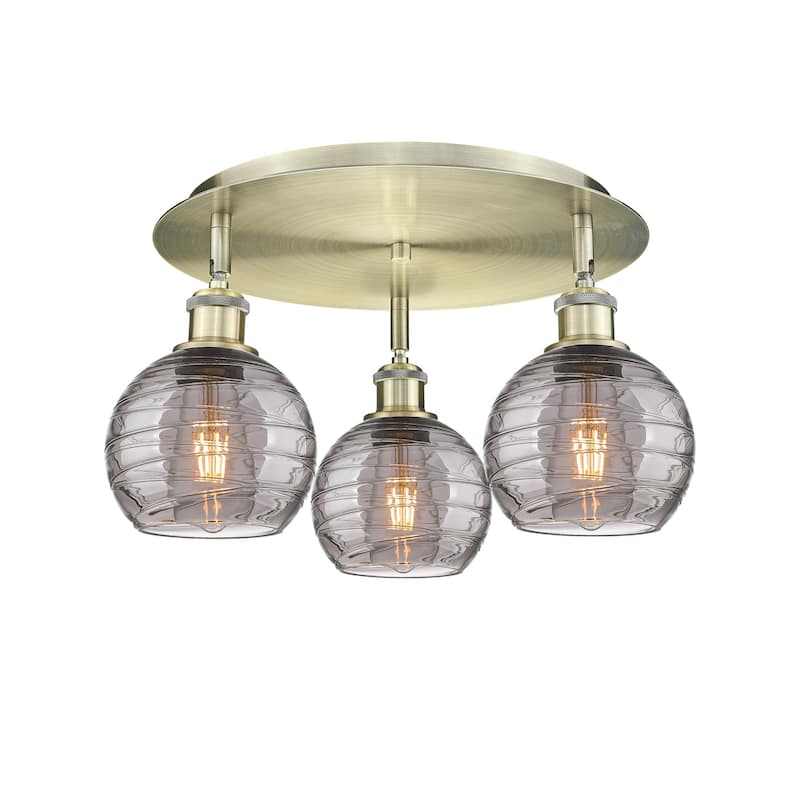 Innovations Lighting 516-3C 9 18 Athens Deco Swirl Semi-Flush Athens - Antique Brass / Light Smoke Deco Swirl