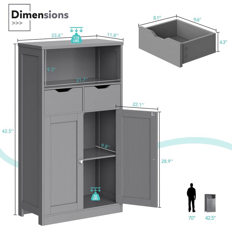 Futzca Bathroom Storage Cabinet, Freestanding Pantry Cabinet with 2 Drawers