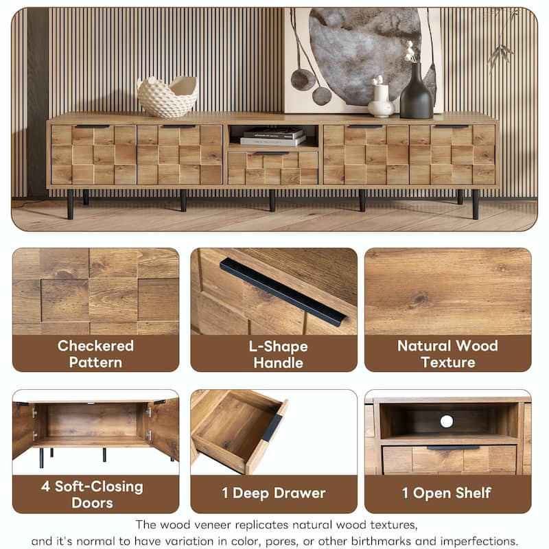 78" TV Stand for 85", 75", and 65" TVs, Wood TV Console for Living Room