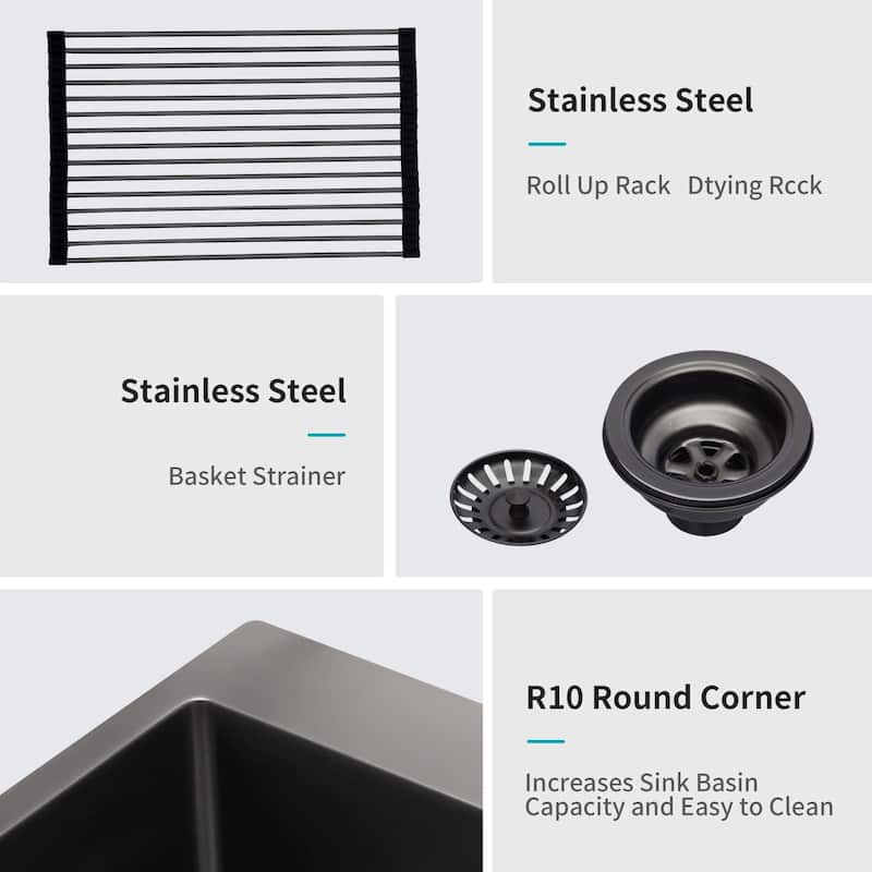 Black Stainless Steel Single Bowl Drop-In Kitchen Sink with Workstation