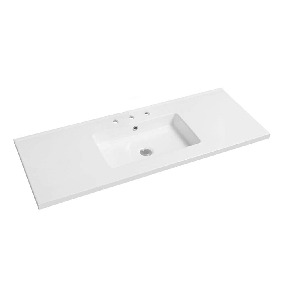 48" Double Ceramic Sink Top with 3-hole Faucet Holes - 48