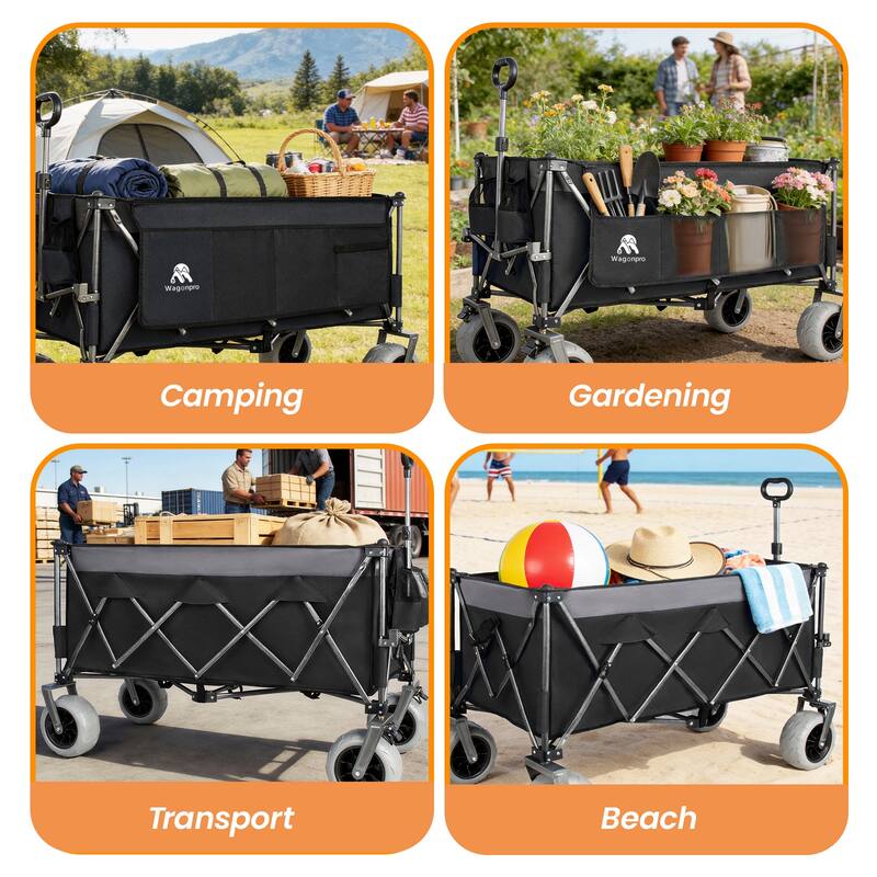 52"Extended Heavy-Duty Foldable Utility Wagon, 560lbs, Ultra-Stable Frame, 1:6 Space-Saving Fold, Portable and Collapsible