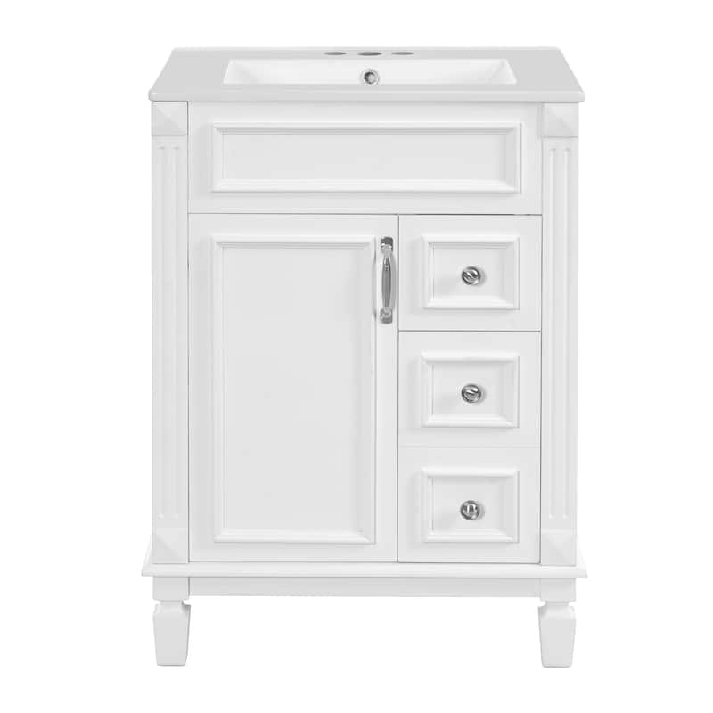 24" Bathroom Vanity with Ceramic Sink Bathroom Storage Cabinet with 2 Drawers and Adjustable Shelf