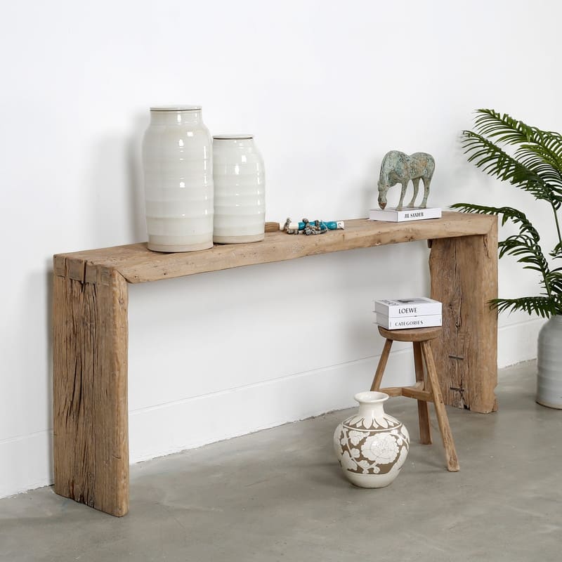 Approx.6-6.5ft Long Vintage Waterfall Console Table Weathered Natural Wood (Size And Finish Vary)