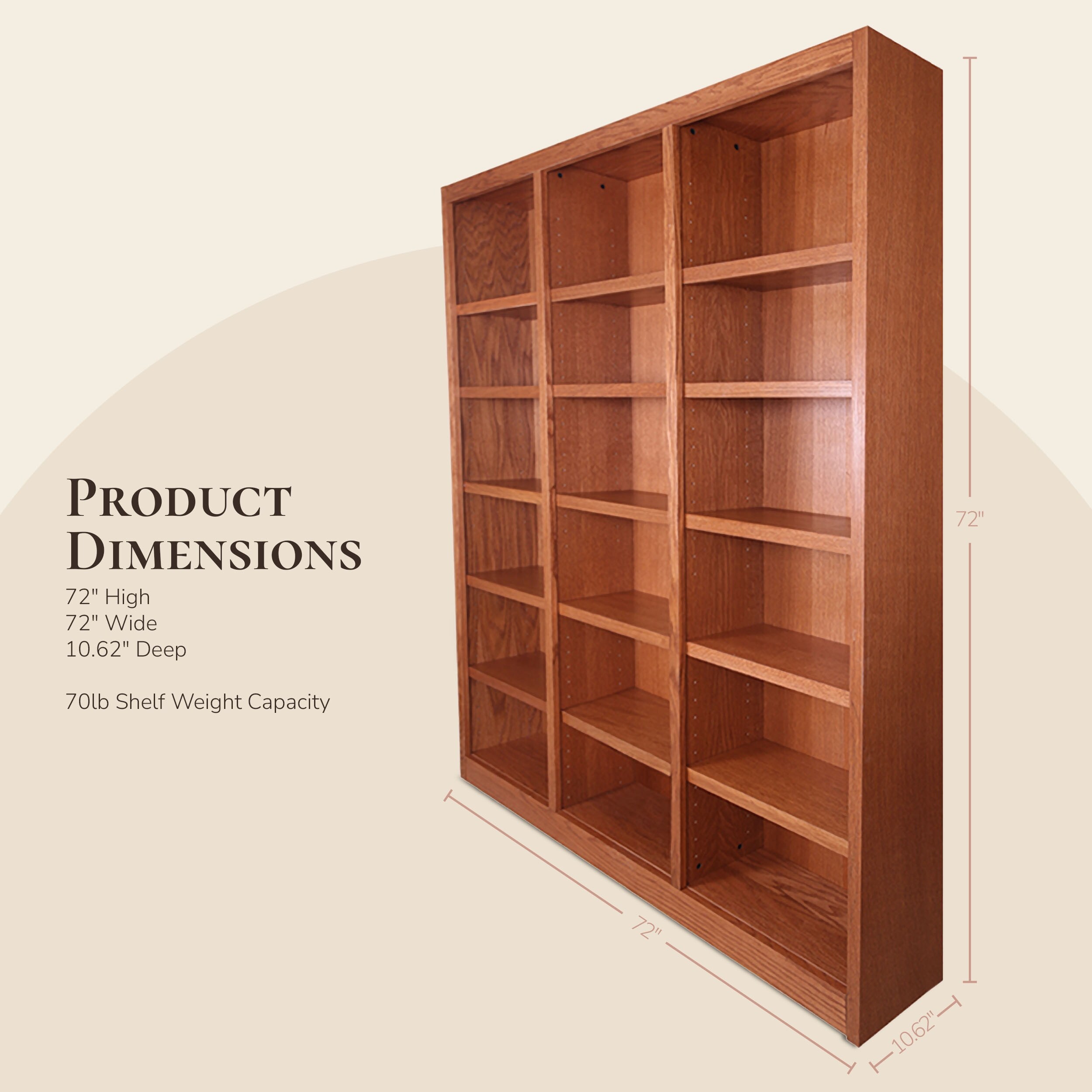 Concepts in Wood Bookshelf, 18 Shelf, Triple Wide, 84 inch Tall