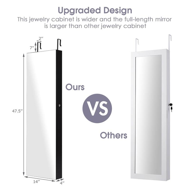 Costway Mirrored Wall & Door Mounted Jewelry Cabinet Storage Organizer - See Details