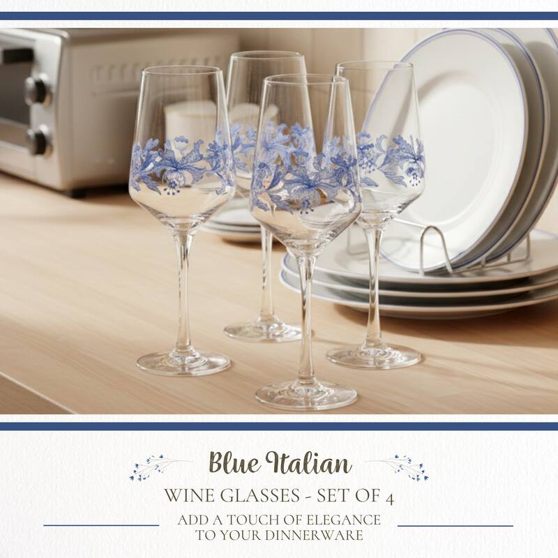 Spode Set of 4 Blue Italian Wine Glasses - 16 oz.