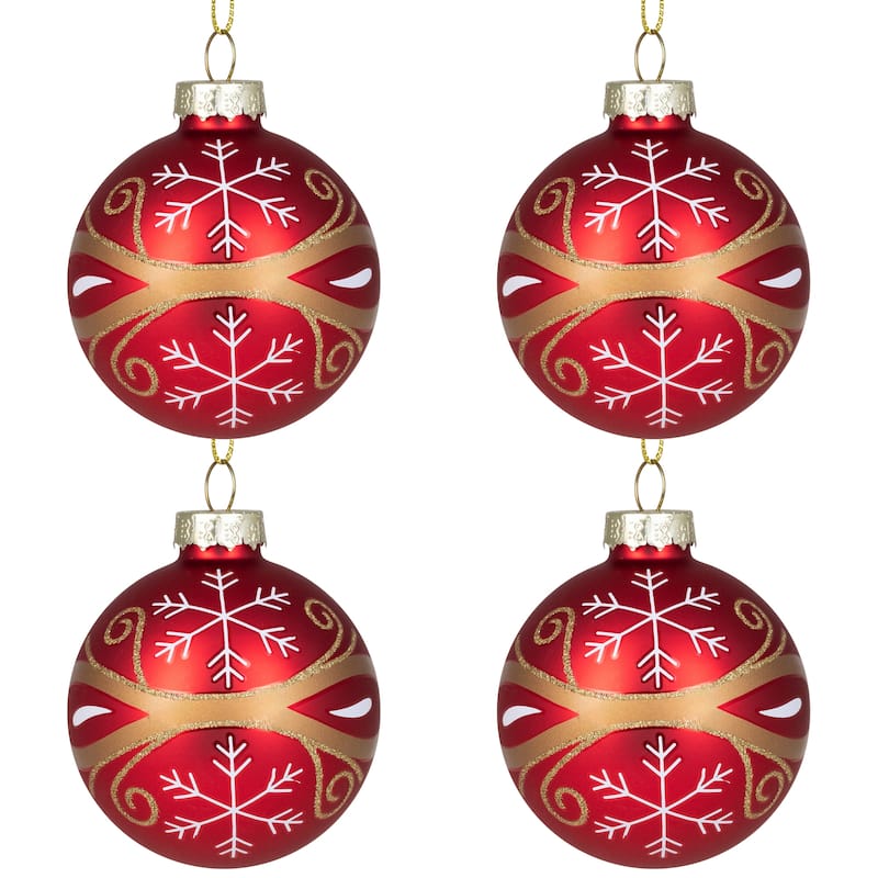 4ct Red Gold Glass Hanging Christmas Ball Ornaments 2.5-Inch (67mm)