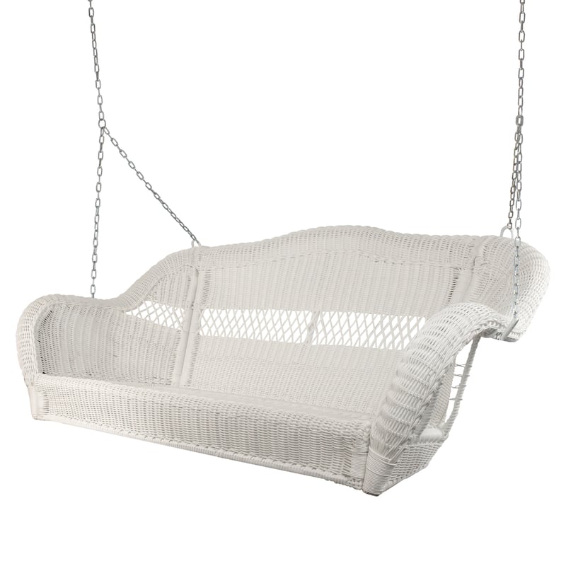 White Hand Woven Resin Wicker Hanging Porch Swing Chain Two Person