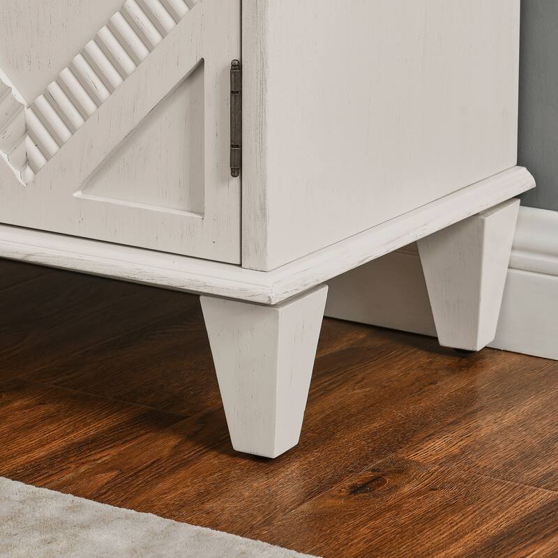 Rustic TV Stand Antique White Sideboard Side Cabinet with Handles, Buffet Server Cabinet Floor Cabinet Coffee Cabinet