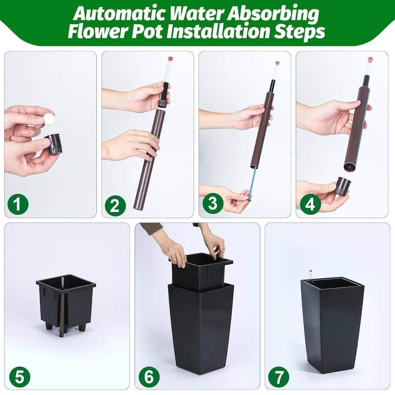 Set of 4 Outdoor Indoor Planter Pots with Drainage Holes, Water Level Monitor, Inner Bucket