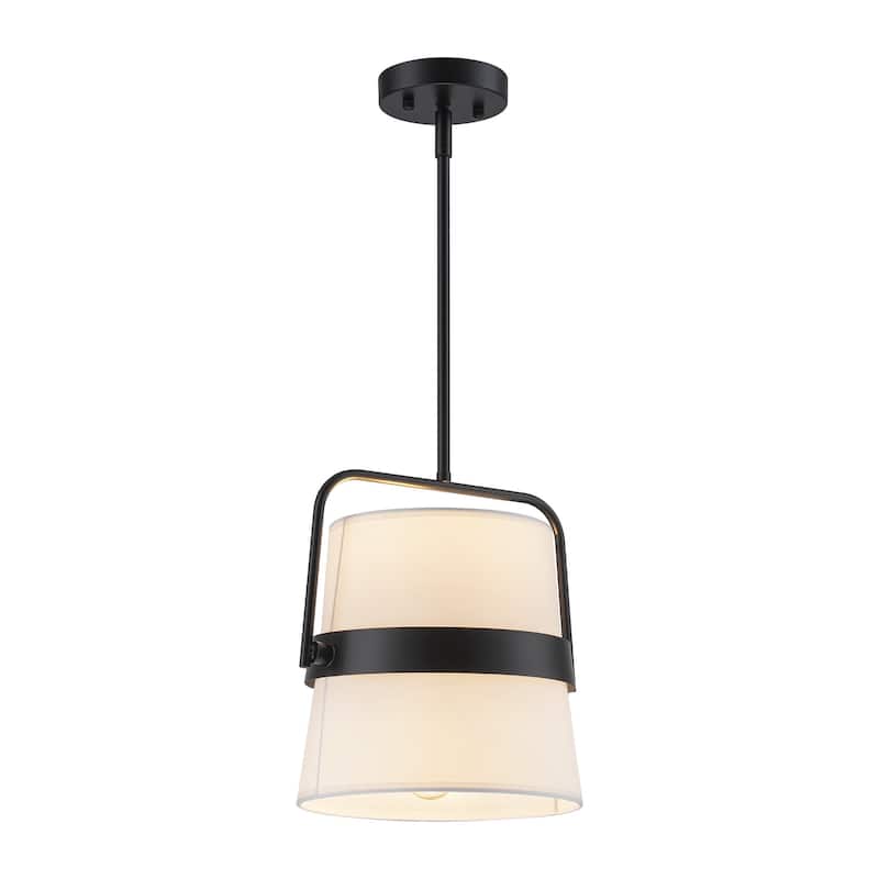 2-Light Modern Traditional Black and White Drum Fabric Pendant Light - 11.8 in. W x 11.8 in. H