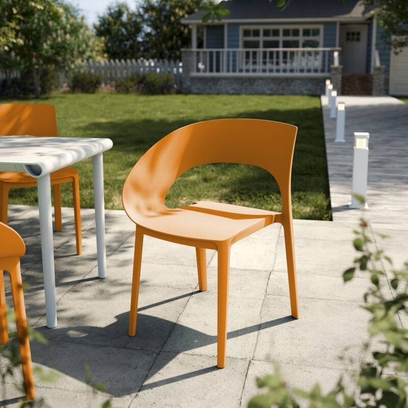 Single-Side Chair - One-Piece Design for Indoor & Outdoor Use,suitable for gardens, terraces (Set of 4) - Tropical Orange