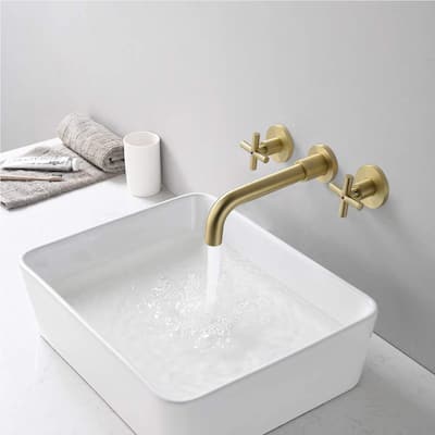 Wall Mount Double Handle Bathroom Sink Faucet