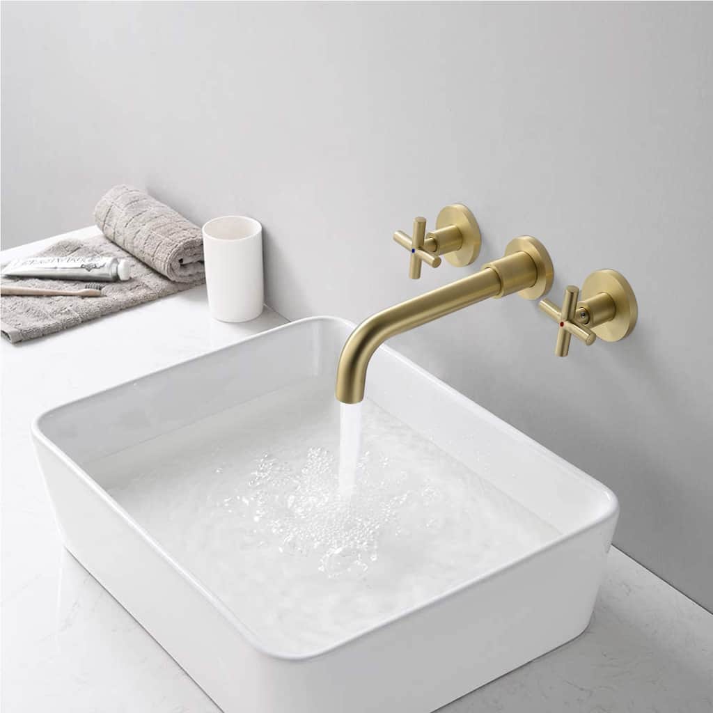 Wall Mount Double Handle Bathroom Sink Faucet