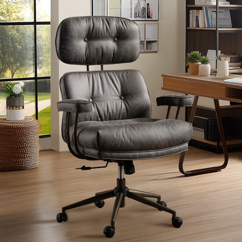 OVIOS Suede Fabric Ergonomic Lumbar Support Office Chair Desk Chair - Gray