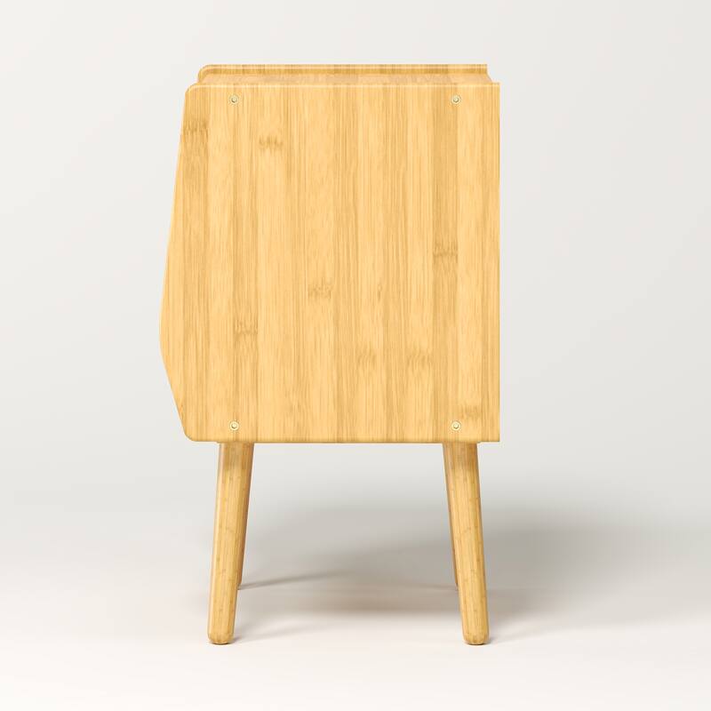 Nightstand With Drawer And Open Compartment, Solid Wood Legs