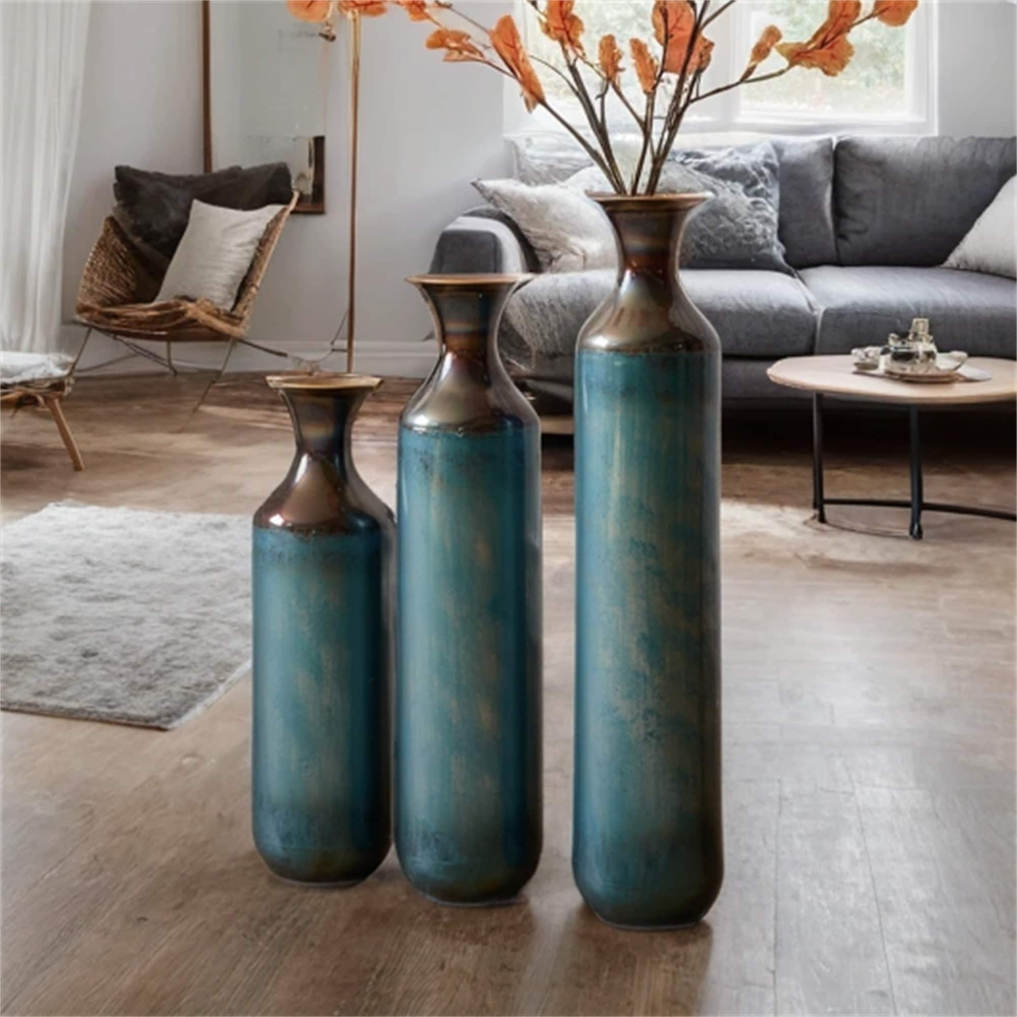 Droplet Shaped Home Decorated Floor Metal Vases (Set of 3)