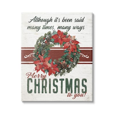 Stupell Merry Christmas To You Vintage Poinsettia Canvas Wall Art by Jo Moulton