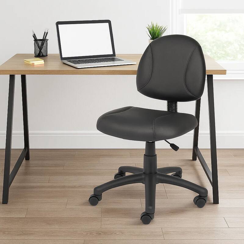 Wen Swivel Posture Chair, Black Faux Leather Back & Waterfall Seat