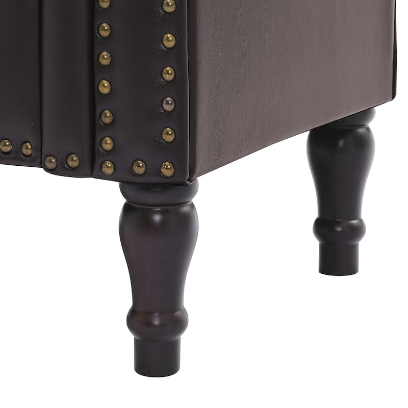 Modern Velvet Upholstered Storage Bench with Silver Nailhead Trim