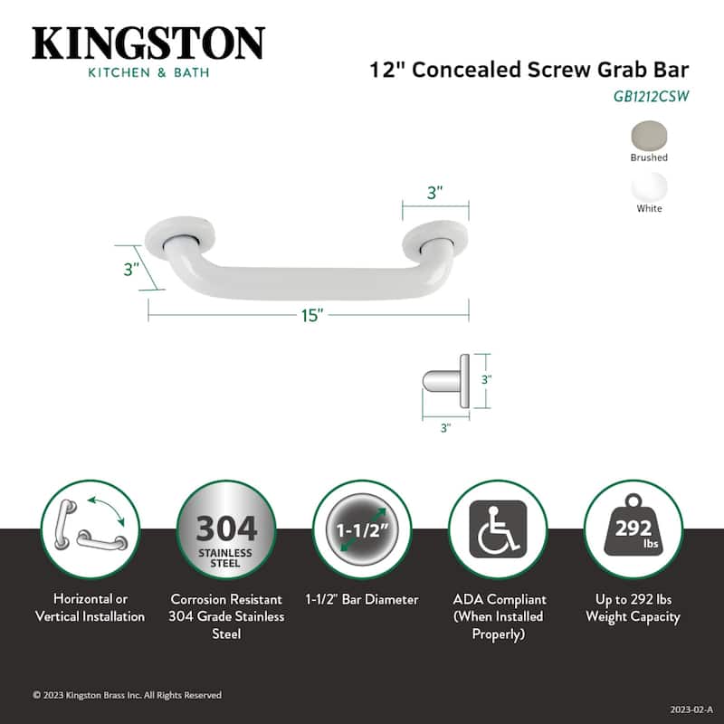 Kingston Brass Made To Match 12-Inch Stainless Steel Grab Bar