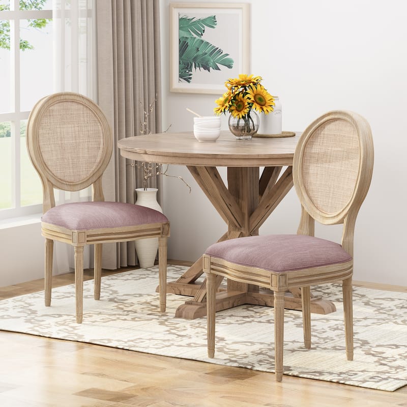 Epworth Wooden Dining Chair with Wicker and Fabric Seating (Set of 2) by Christopher Knight Home