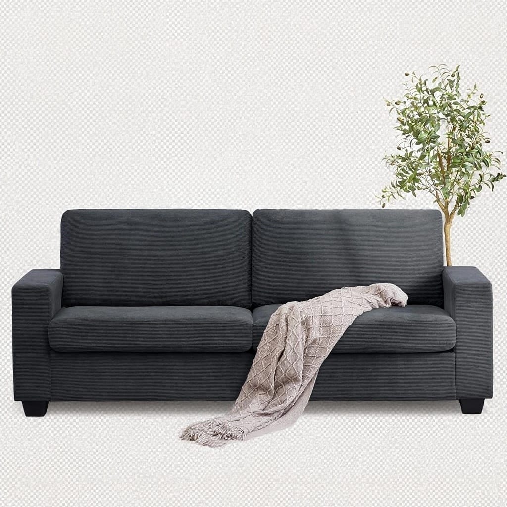 3 Seater Corduroy Upholstered Couches, with Wide Armrests, 83"