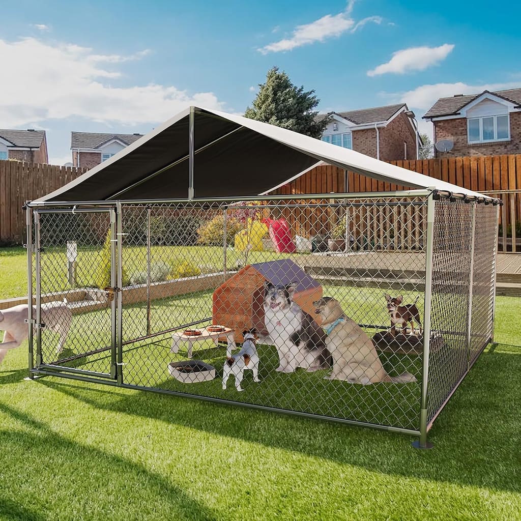 Heavy Duty Steel Outdoor Pet Dog Kennel with Roof for Yard, Boarding, Poultry, Farm