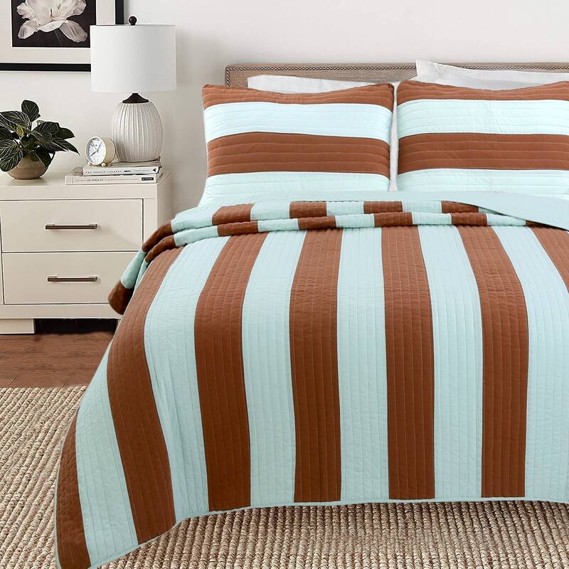 Cozy Line Joslyn Stripe Reversible Cotton Quilt Bedding Set