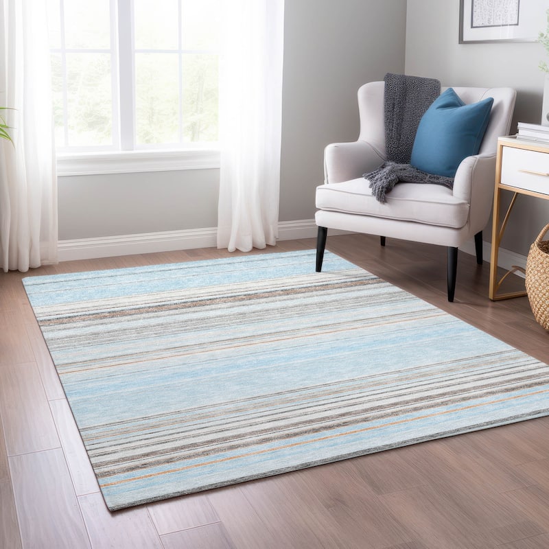 Machine Washable Indoor/ Outdoor Ombre Stripes Chantille Rug