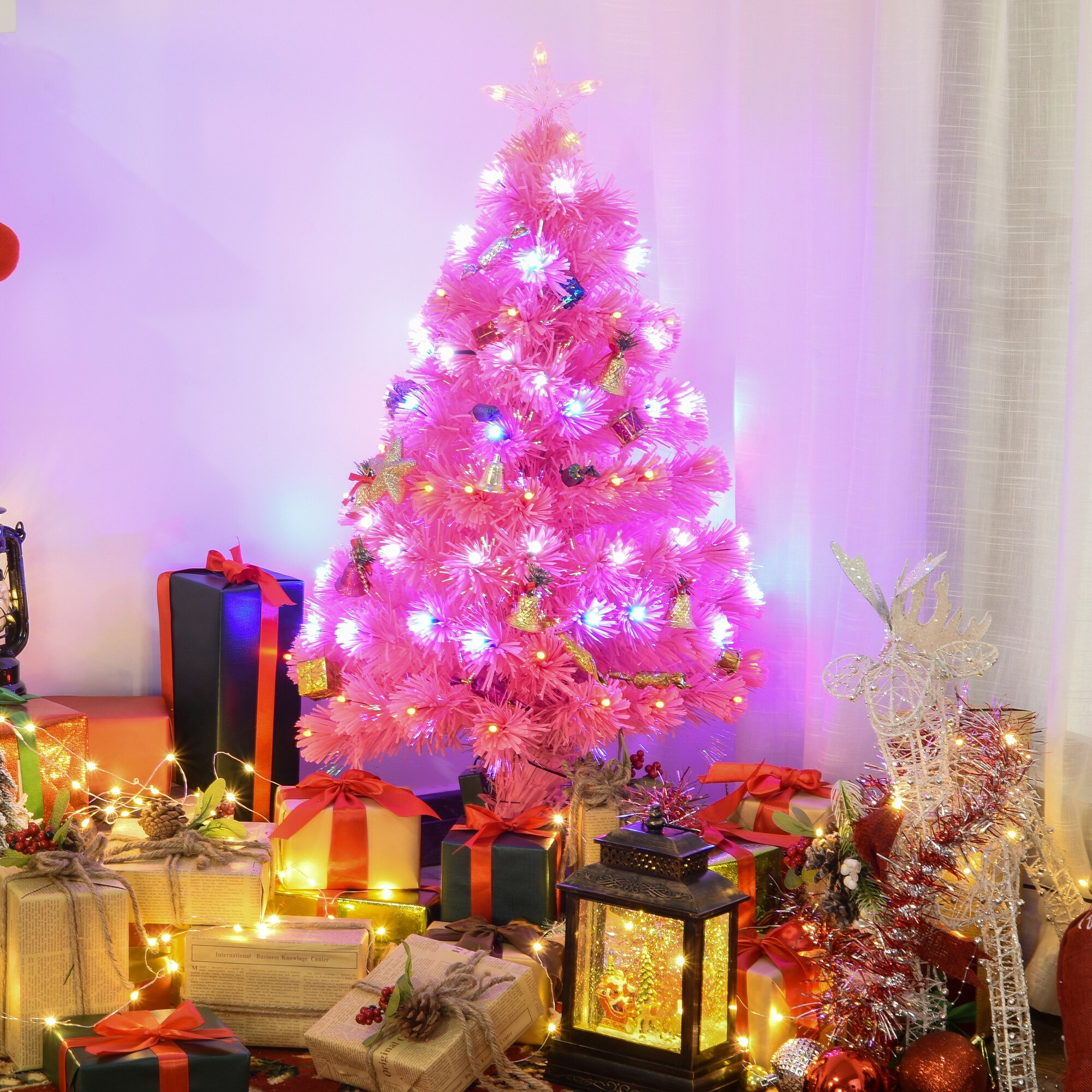 Shop Homcom 3ft Tall Artificial Tree Multi Colored Fiber Optic Led Pre Lit Holiday Home Christmas Decoration On Sale Overstock 14253537