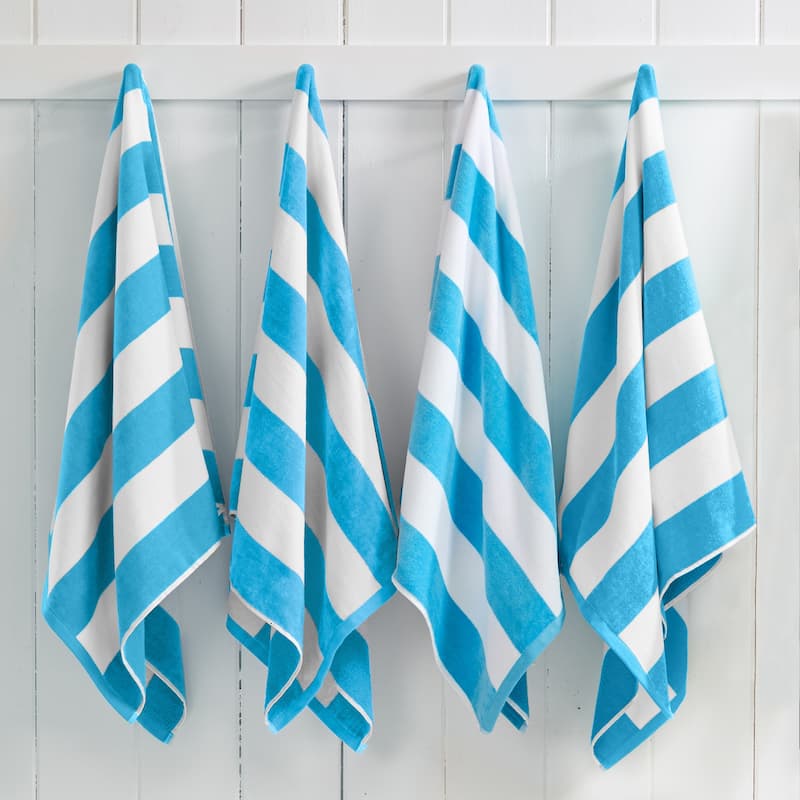 Linery & Co. Cotton Cabana Beach Towel, 4 Pack - 30" x 60" - 4 Pack- 30" x 60" - Air Blue