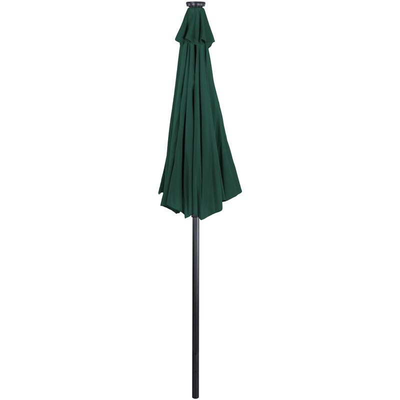 9ft Solar Lighted Patio Market Umbrella hand Crank Tilt Hunter Green