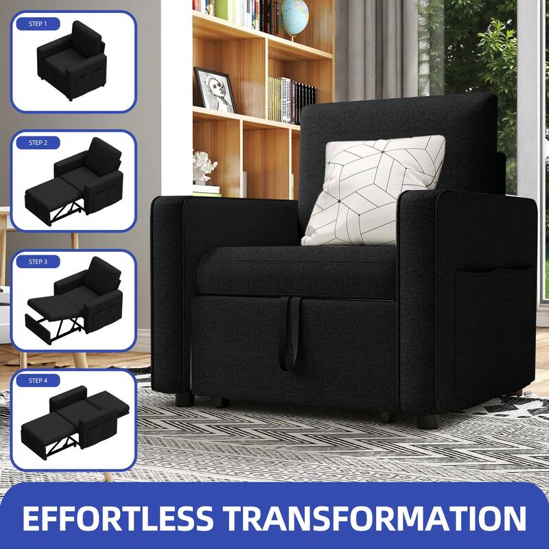 3-in-1 Convertible Sofa Chair Bed with Pull-Out Sleeper and Reclining Lounge for Living Room or Small Space Comfort