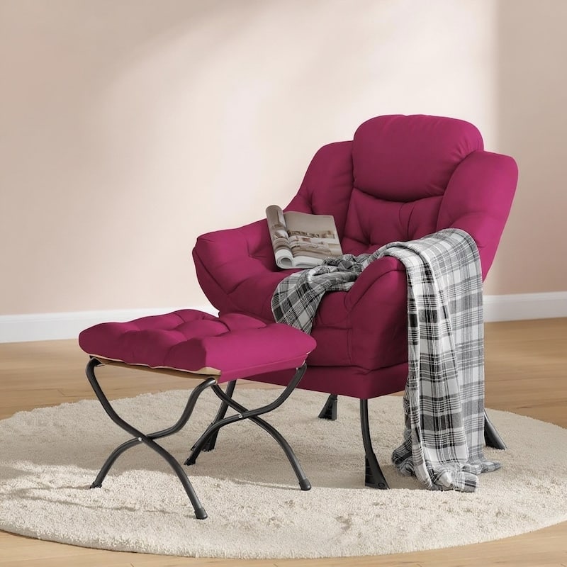Lazy Chair and Ottoman, with Side Pocket and Arm - Red Wine
