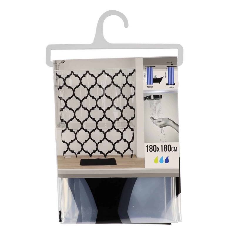 Transparent PEVA Shower Curtain - Black Arabesque Design - 71"x71"