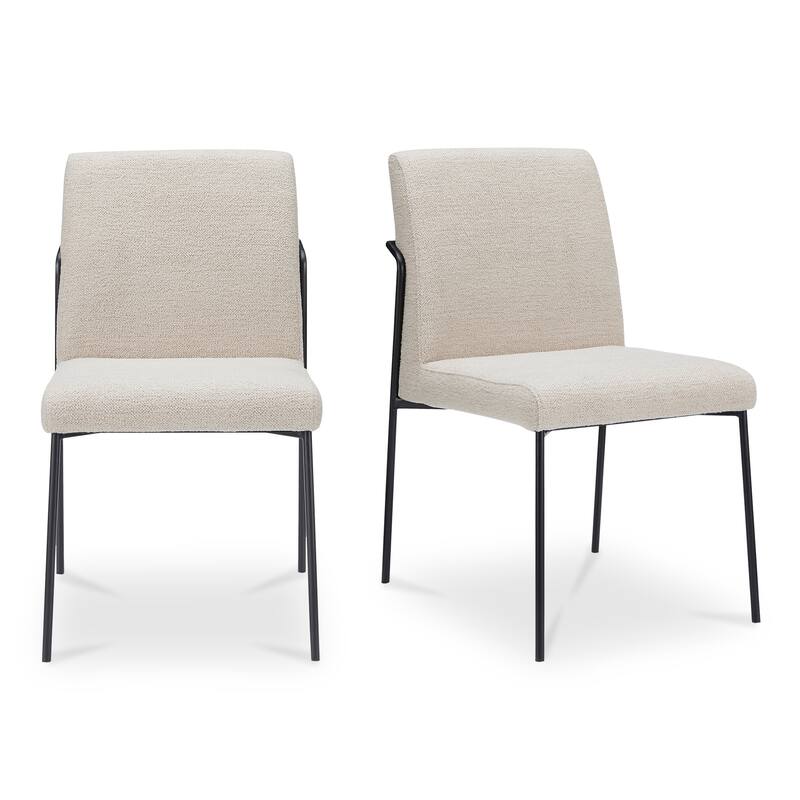NADAAL STUDIOS Soryn Dining Chair, Curved Metal Frame, Foam Cushioned Seat and Back, Dark Brown Upholstery - Set of 2 - Ivory