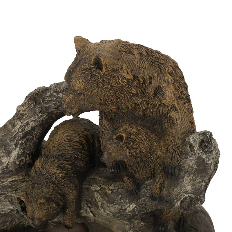 24.75" High Callan Fountain Weather Resistant Floor Fountain With Light, Light Brown + Moss