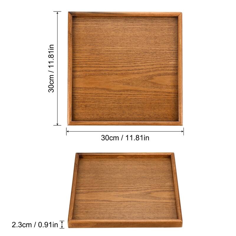 Wood Serving Tray Square Decorative Platter Home Kitchen Table, Brown - 12 Inch
