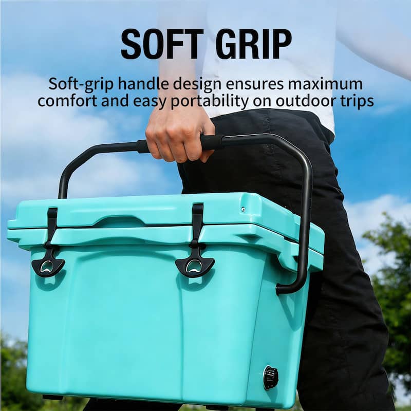 25QT Portable Cooler, Insulated Hard Cooler with Bottle Opener, Cup Holder, Forming Ruler, Travel, Beach, Camping, Fishing