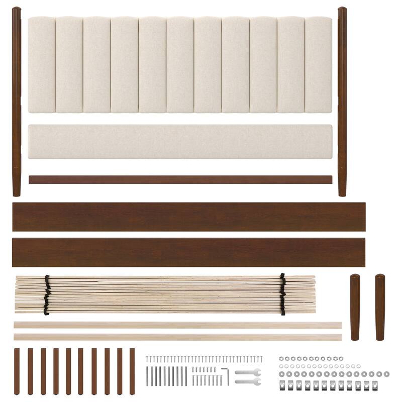 The Modern And Simple Solid Wood Bed In A Deep Walnut Tone Is Stable And Load-Bearing