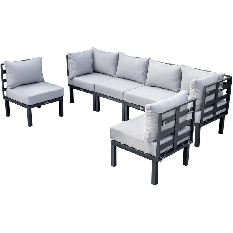 Chelsea 6-Piece Outdoor Patio Sectional Set in Black Aluminum with Removable Cushions for Backyard Garden and Patio Deck - Light Grey