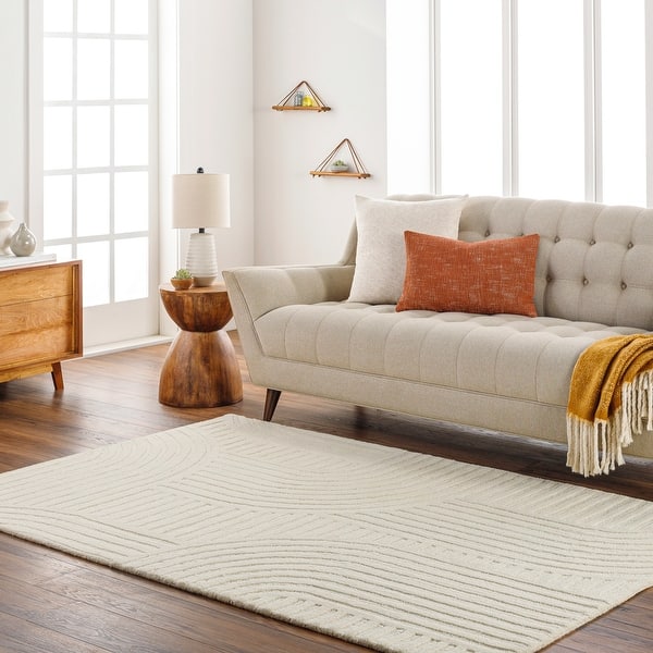 slide 2 of 28, Dabala Handmade Modern Wool Rug Cream - 2' x 3'