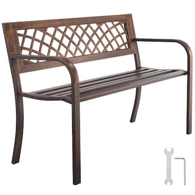 46-Inch Antique Bronze Metal Frame Outdoor Garden Bench Comfortable Seating for Two Adults - 46” x 20” x 30”