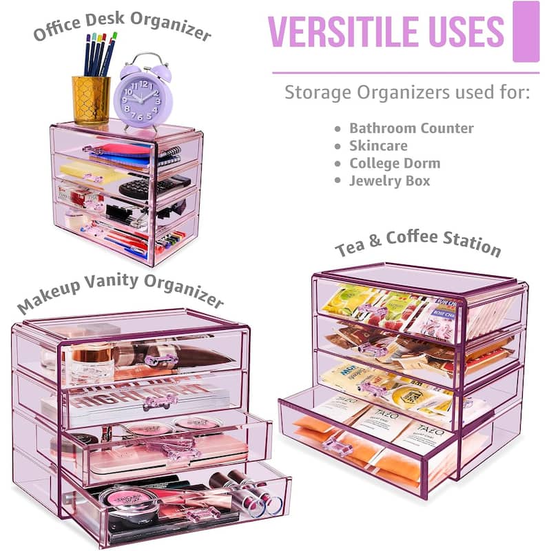 Sorbus Acrylic Cosmetics Makeup and Jewelry Storage Case Display– 4 Large Drawers - 9.25" x 5.375" x 7.875"